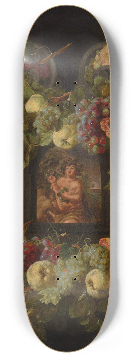 Jan Fyt - Allegories of the Four Seasons surrounded by garlands of seasonal flowers and fruits 4 8.25 inch art skate deck