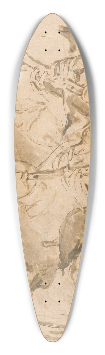 After Bernardo Strozzi - Three Musicians Playing Horns and Pipe 39.3 inch art pintail longboard deck