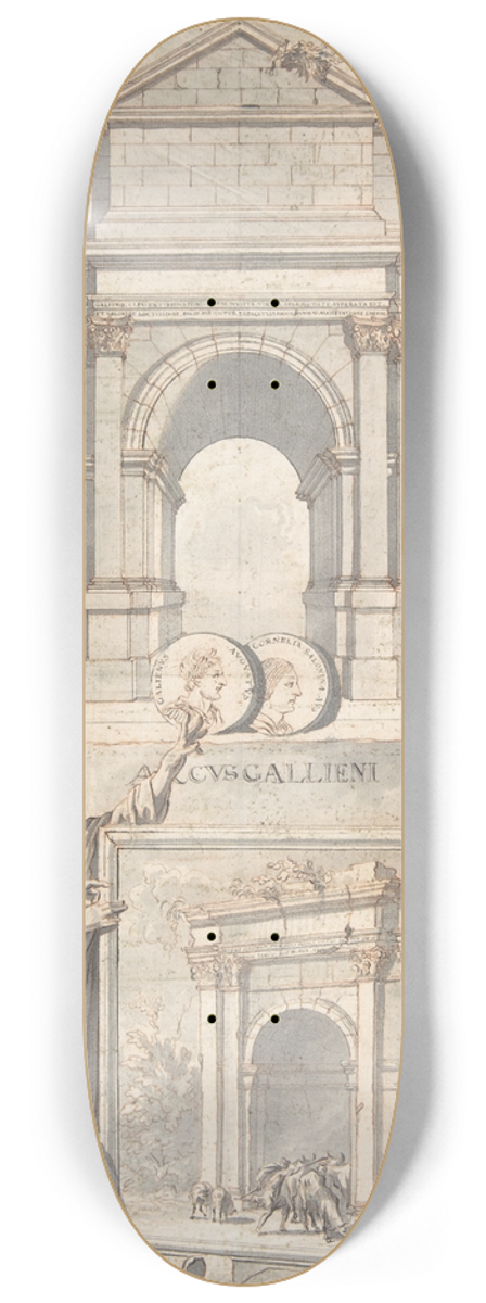 Jan Goeree - A Reconstruction of the Arch of Gallienus (above) and a View of the Ruins (below) 8.25 inch art skate deck