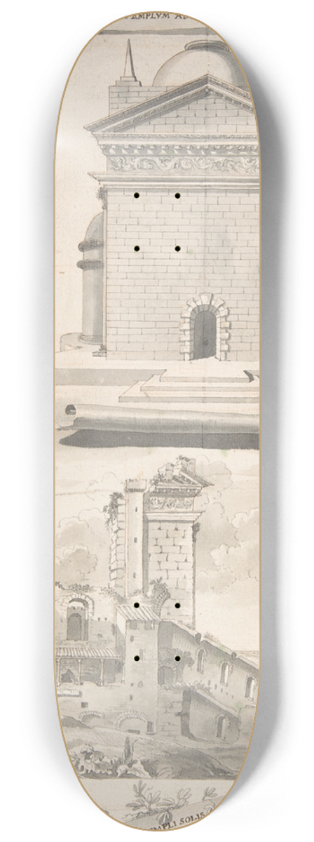 Jan Goeree - A Reconstruction of the Aurelian Temple of the Sun (above) and a View of the Ruins (below) 8.25 inch art skate deck
