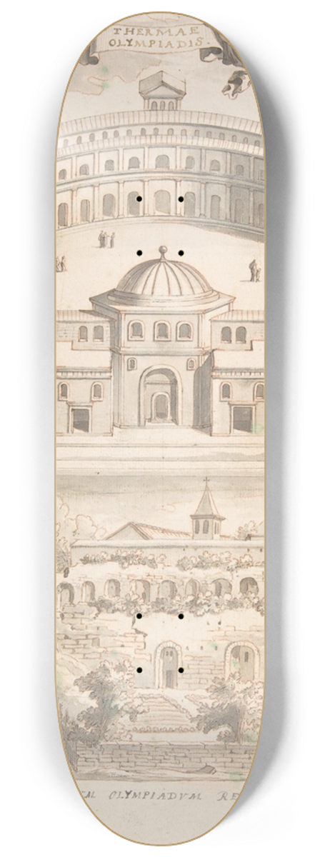 Jan Goeree - Reconstruction of the Thermae Olympiadis (above) and View of the Ruins (below) 8.25 inch art skate deck
