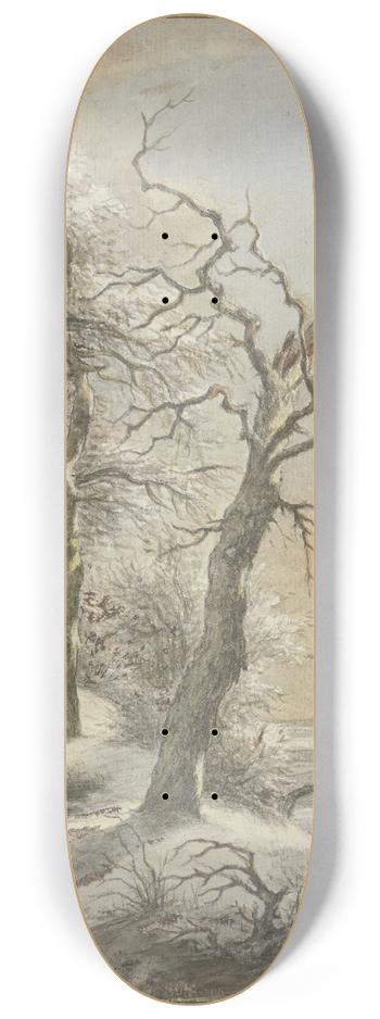 Jan Hulswit - Winterlandschaft, ein Wanderer berquert auf einem Steg einen Bach 8.25 inch art skate deck