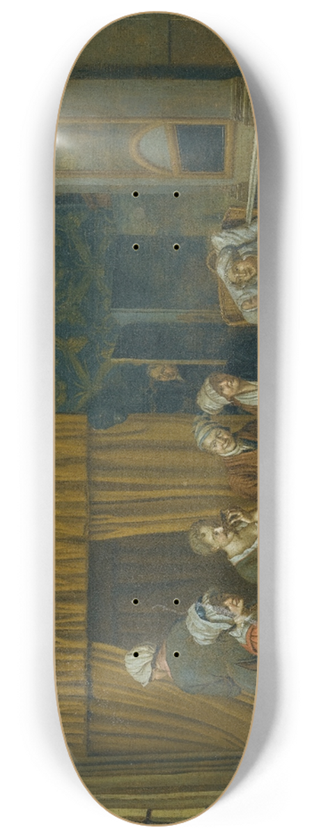 Jan Josef Horemans the Younger - A Family Taking Tea While Celebrating The Birth of Twins 8.25 inch art skate deck
