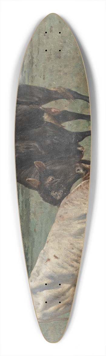 Alfred Verwee - Fight between two young bulls 39.3 inch art pintail longboard deck
