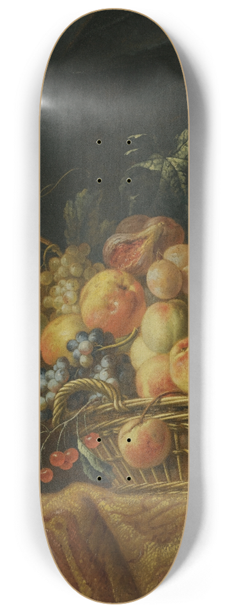Jan Pauwel Gillemans the Younger - A StillLife OfFigs, Grapes, Apples And Other Fruit On A Table With A Parrot 8.25 inch art skate deck
