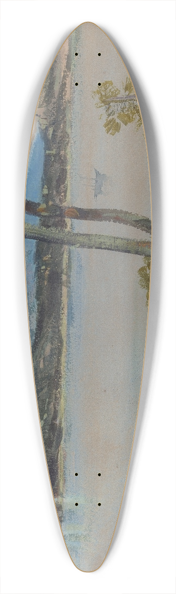Alphonse Legros - Mountains Seen beyond a Lake 39.3 inch art pintail longboard deck