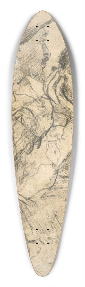 Annibale Carracci - Three Studies of Men 39.3 inch art pintail longboard deck