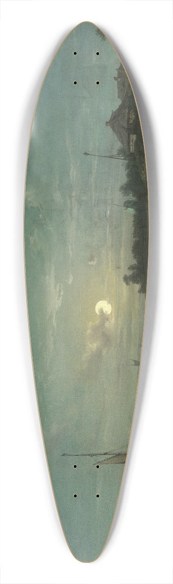 Anton Castell - Moonlit coastal scene 39.3 inch art pintail longboard deck