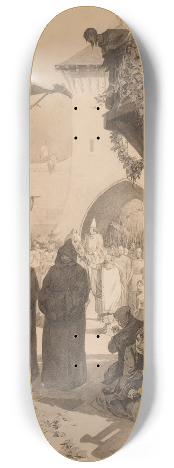 Alphonse Mucha - LEmpereur Lothaire et le pape Innocent 8.25 inch art skate deck