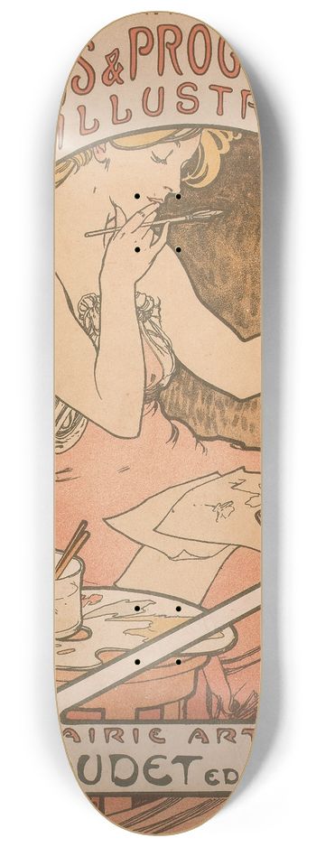 Alphonse Mucha - Les Menus and Programmes Illustres 8.25 inch art skate deck