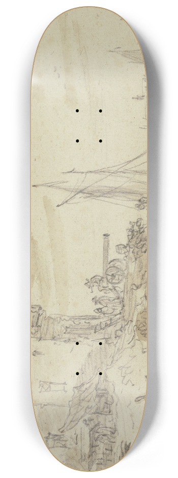 Jan van Goyen - Links an einem Fluss ein befestigter Turm, dabei eine Kanone auf welcher ein Mann sitzt 8.25 inch art skate deck