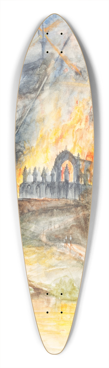 Arthur Frederick Payne - An Ecclesiastic Building in Flames with Demons Above 39.3 inch art pintail longboard deck