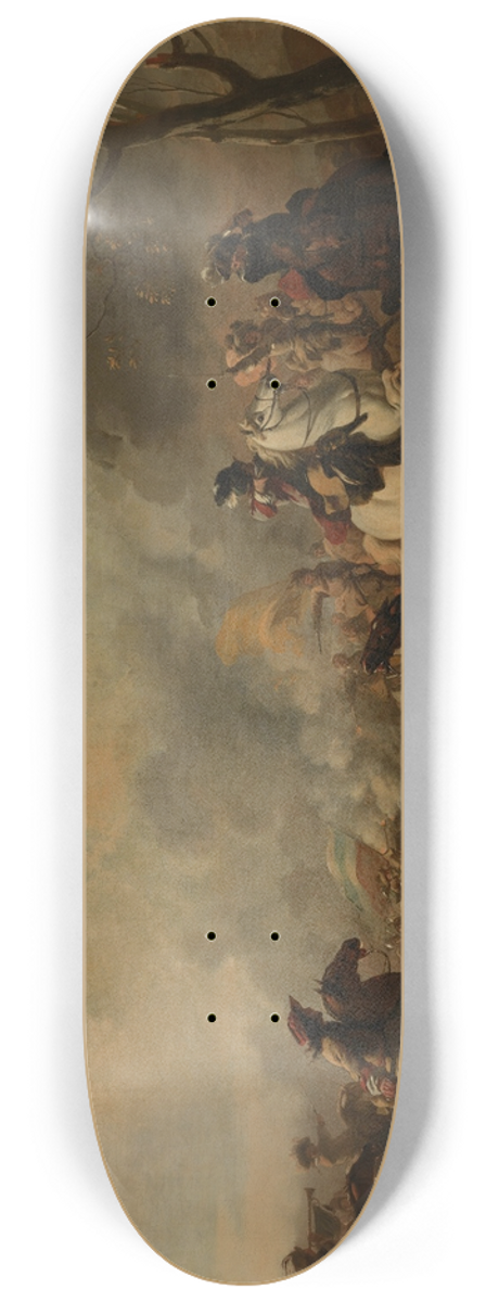 Jan van Huchtenburg - A cavalry skirmish in a landscape 8.25 inch art skate deck