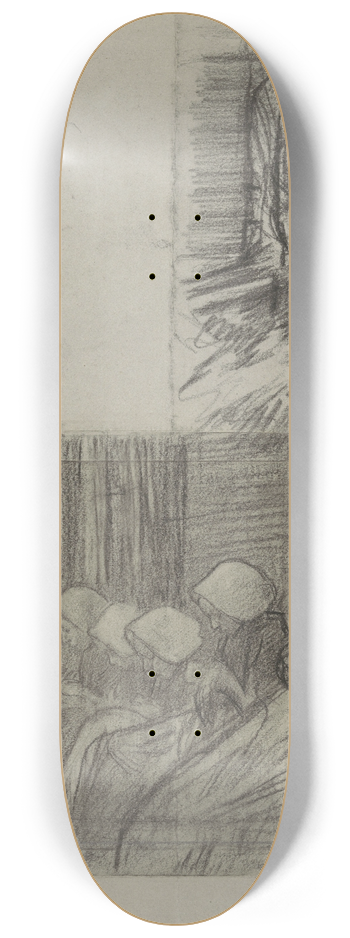 Jan Veth - Handwerkende meisjes op een rij en schets van een weggetje 8.25 inch art skate deck