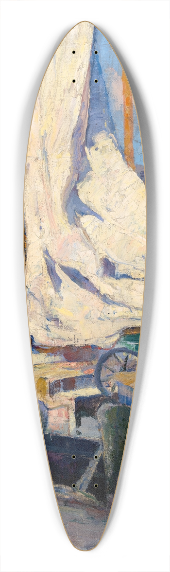 Bertha Eversfield Perrie - Wharf Scene, Gloucester 39.3 inch art pintail longboard deck