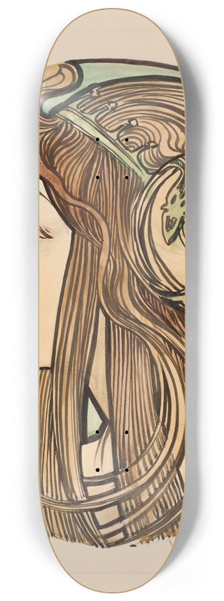 Alphonse Mucha - Vitrail pour la faade de la boutique Fouquet 8.25 inch art skate deck