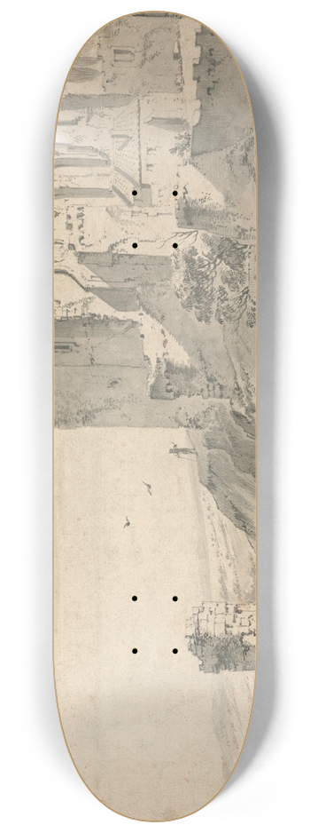 Jan Wyck - Ruined Castle on a River 8.25 inch art skate deck
