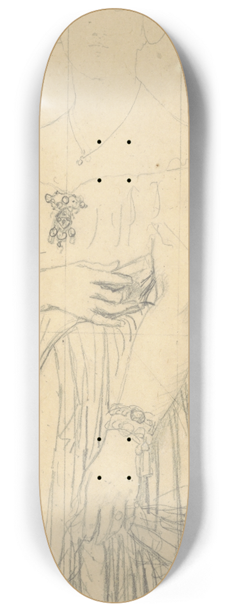 Jean Auguste Dominique Ingres - Study for the Dress and the Hands of Madame Moitessier 8.25 inch art skate deck