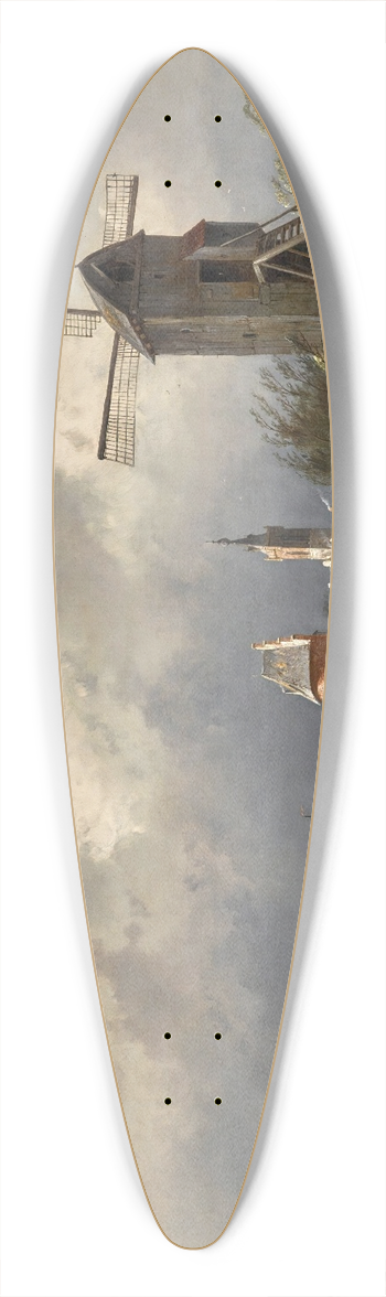 Charles Leickert - River Landscape With Windmill 39.3 inch art pintail longboard deck