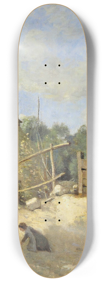 Jean-Baptiste-Camille Corot - Trois Paysannes Causant Dans Une Cour Rustique 8.25 inch art skate deck