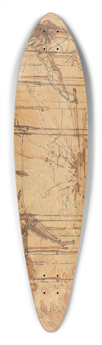 Claude Gillot - Harlequin Espirit Follet; The Comedians Repast 39.3 inch art pintail longboard deck