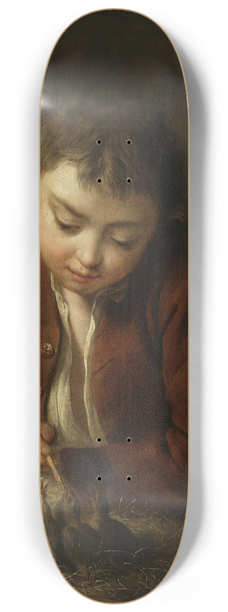 Jean-Baptiste Charpentier - Boy feeding chicks 8.25 inch art skate deck