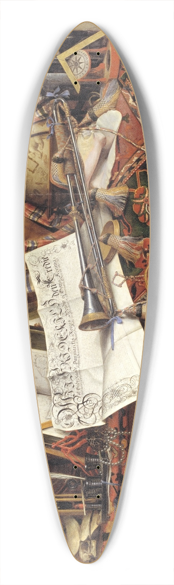 Cornelius Norbertus Gijsbrechts - Trompe Loeil With Trumpet, Celestial Globe And Proclamation By Frederik III 39.3 inch art pintail longboard deck