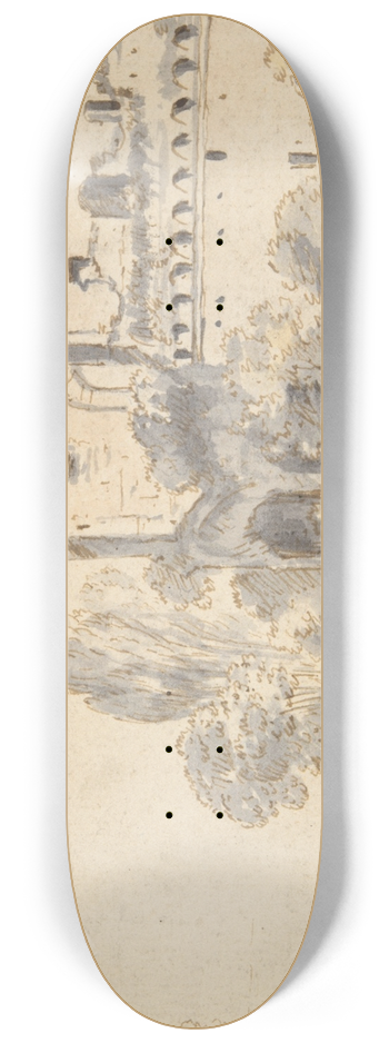 Jean-Baptiste Lallemand - Italian Landscape withRuins 8.25 inch art skate deck