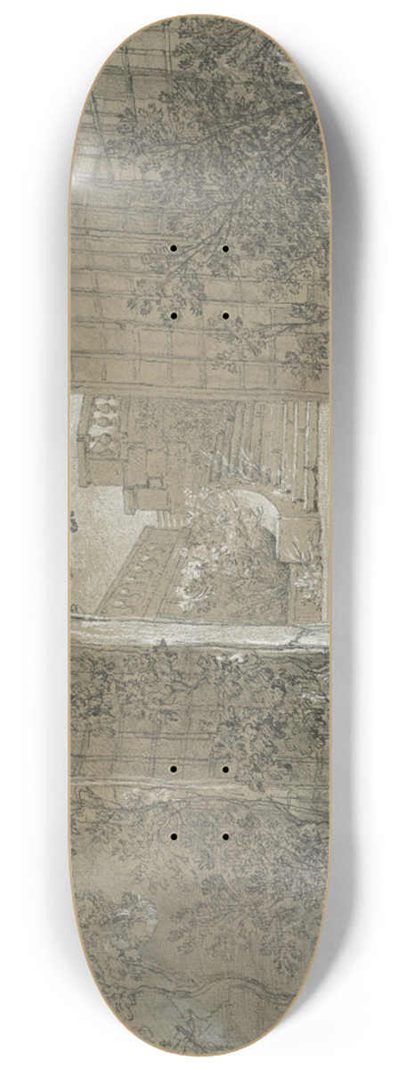 Jean-Baptiste Oudry - Landscape with a Staircase and a Balustrade 8.25 inch art skate deck