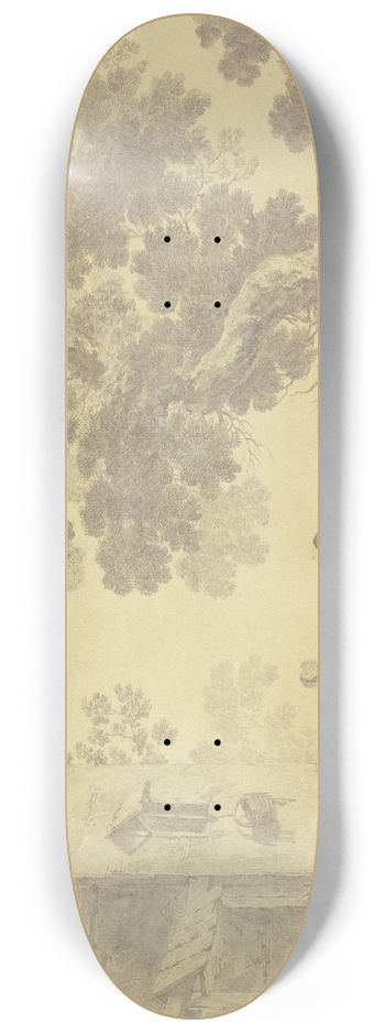 Jean-Baptiste Pillement - Vor einem Hause unter einem groen Baume ein Mann und eine Frau mit einem Esel 8.25 inch art skate deck