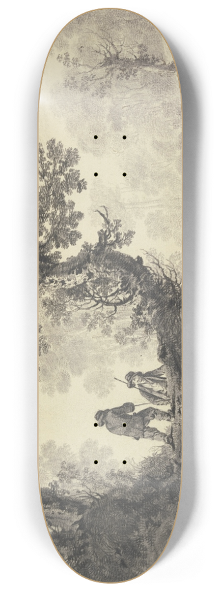 Jean-Baptiste Pillement - Waldlandschaft, links auf einer Anhhe zwei Wanderer 8.25 inch art skate deck