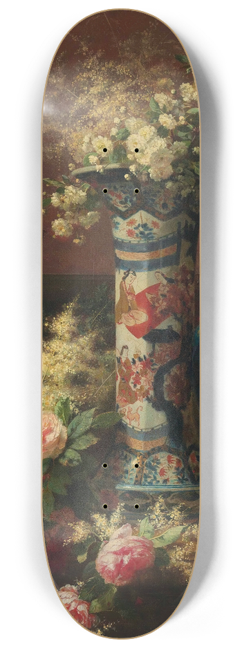 Jean-Baptiste Robie - Roses, Peonies and Forget-me-nots in a Japanese Vase 8.25 inch art skate deck