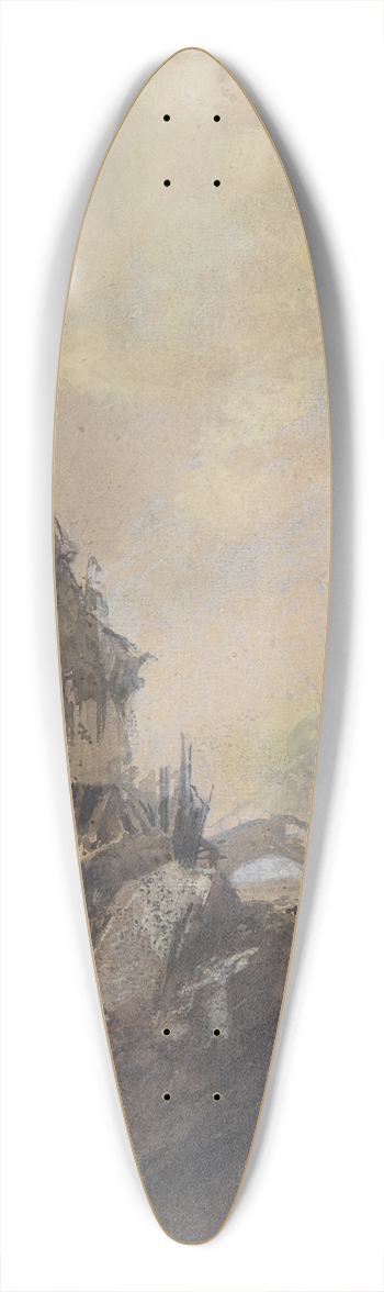 Eugne Isabey - Village  Dieppe 39.3 inch art pintail longboard deck