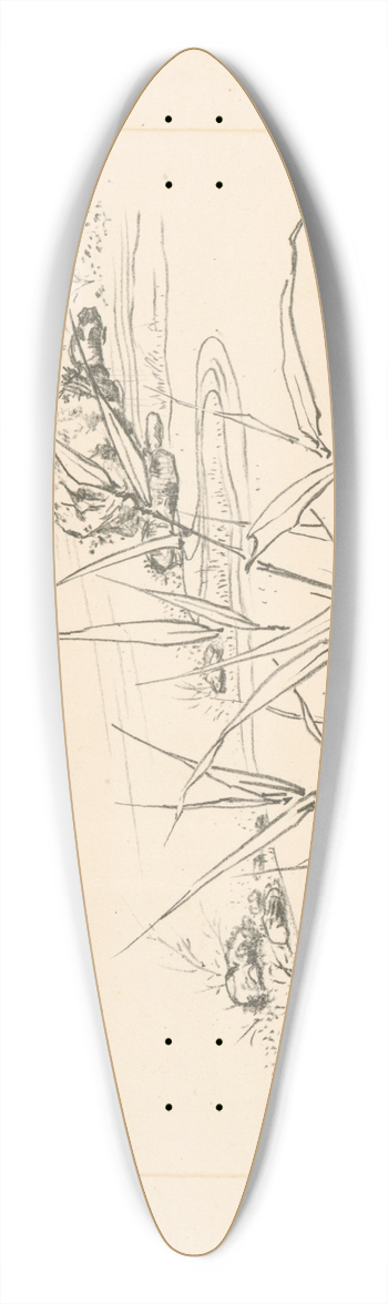 Flix Bracquemond - Oiseau sur une pierre, devant des roseaux. 39.3 inch art pintail longboard deck