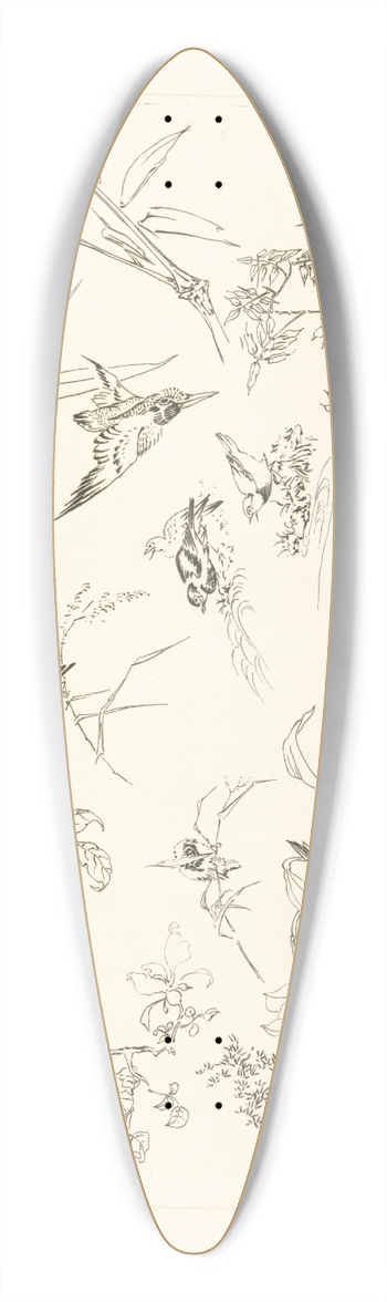Flix Bracquemond - Oiseaux et fleurs japonais. 39.3 inch art pintail longboard deck