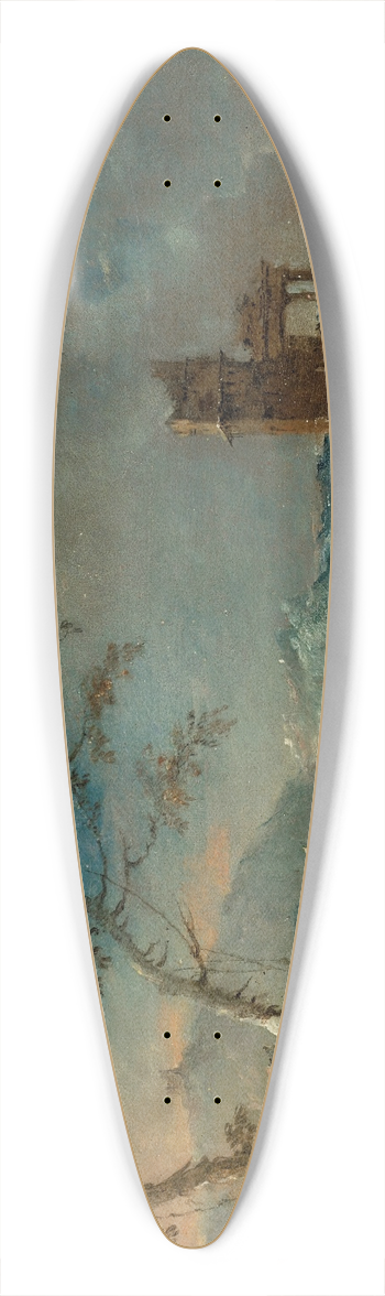 Francesco Guardi - A capriccio of a rustic tower beside a lake 39.3 inch art pintail longboard deck