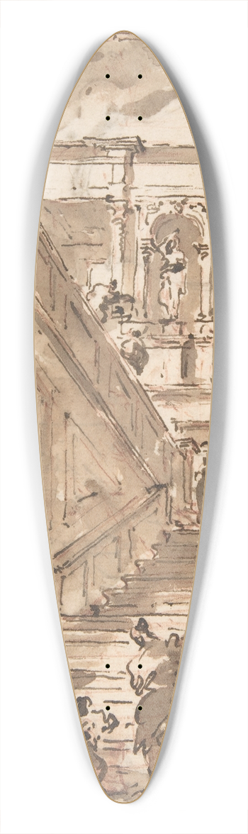 Francesco Guardi - Architectural Fantasy; Figures on a Grand Staircase 39.3 inch art pintail longboard deck