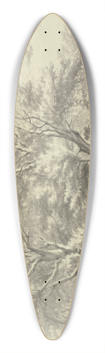 Franciscus Andreas Milatz - Weg durch einen Wald, rechts eine windschiefe Htte, links drei Bauern bei einem Wagen 39.3 inch art pintail longboard deck