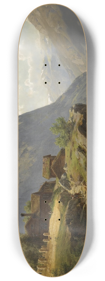 Johan Fredrik Eckersberg - Figures In A Mountainous River Landscape 8.25 inch art skate deck