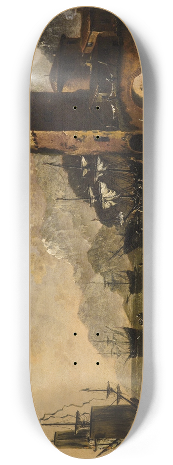 Johann Anton Eismann - A Mediterranean harbour with ships 8.25 inch art skate deck