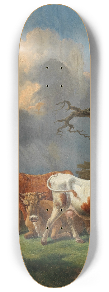 Johann Baptist Dallinger von Dalling - Cows Grazing in an Open Landscape 8.25 inch art skate deck