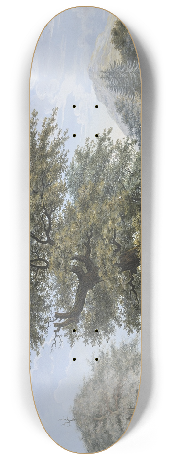 Johann David Passavant - Baumreiche Landschaft, in der Mitte eine Eiche am Ufer eines Flusses 8.25 inch art skate deck
