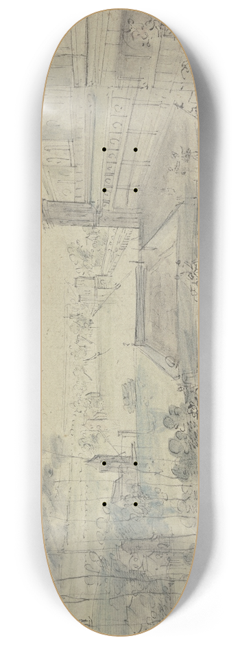 Johann Wilhelm Baur - Ansicht eines Schlosses mit Gartengesellschaft 8.25 inch art skate deck
