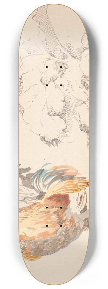 Johan Thomas Lundbye - Studieblad med en hane og en skrppe 8.25 inch art skate deck