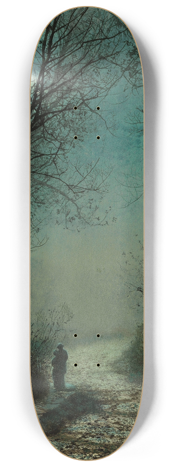 John Atkinson Grimshaw - Lovers on a moonlit lane 8.25 inch art skate deck