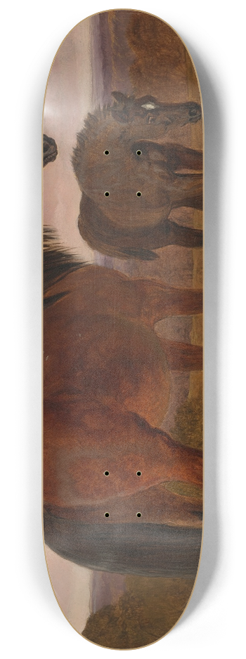 John Frederick Herring Snr. - A mare and foal in a landscape 8.25 inch art skate deck