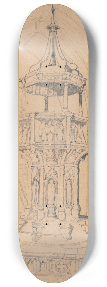 John Sell Cotman - Font in Binham Church, Norfolk 8.25 inch art skate deck