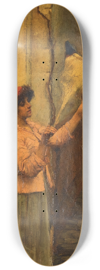 John William Waterhouse - A Neapolitan Flax Spinner 8.25 inch art skate deck