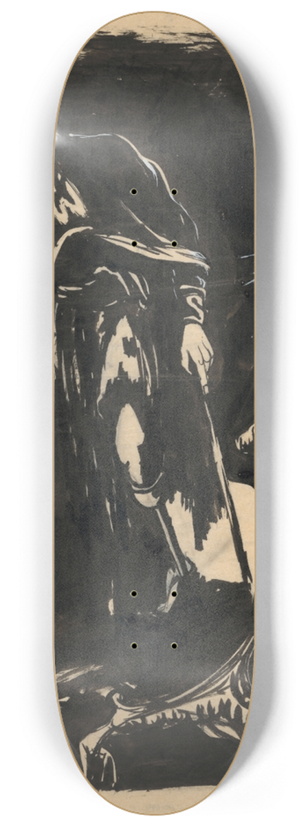 Jn Novk - Man Walking with Crutches with a Long Beard 8.25 inch art skate deck
