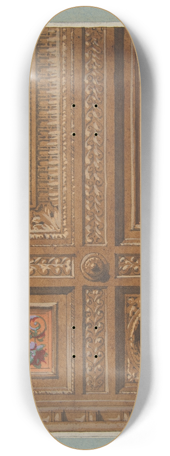 Jules-Edmond-Charles Lachaise - Design for the painted decoration of a coffered ceiling with initials; VR 8.25 inch art skate deck
